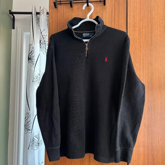 Polo by Ralph Lauren Black Ribbed Quarter Zip Pullover Sweater Size L - Picture 2 of 11